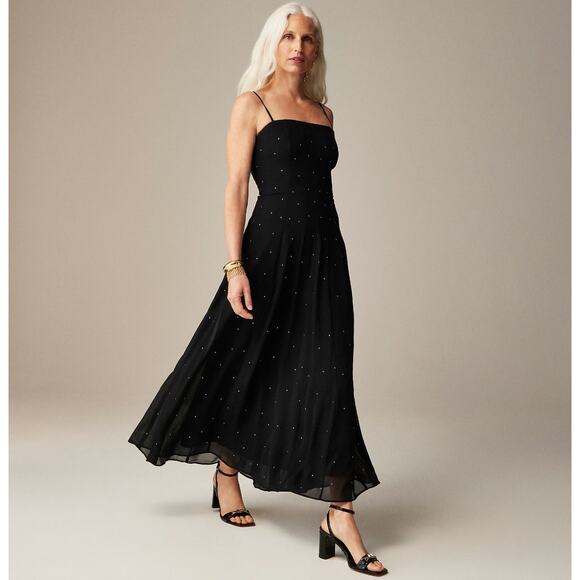 J.Crew Embellished Slip Gown Black Maxi Long Dress Formal Evening US 14 NWT - Picture 1 of 14
